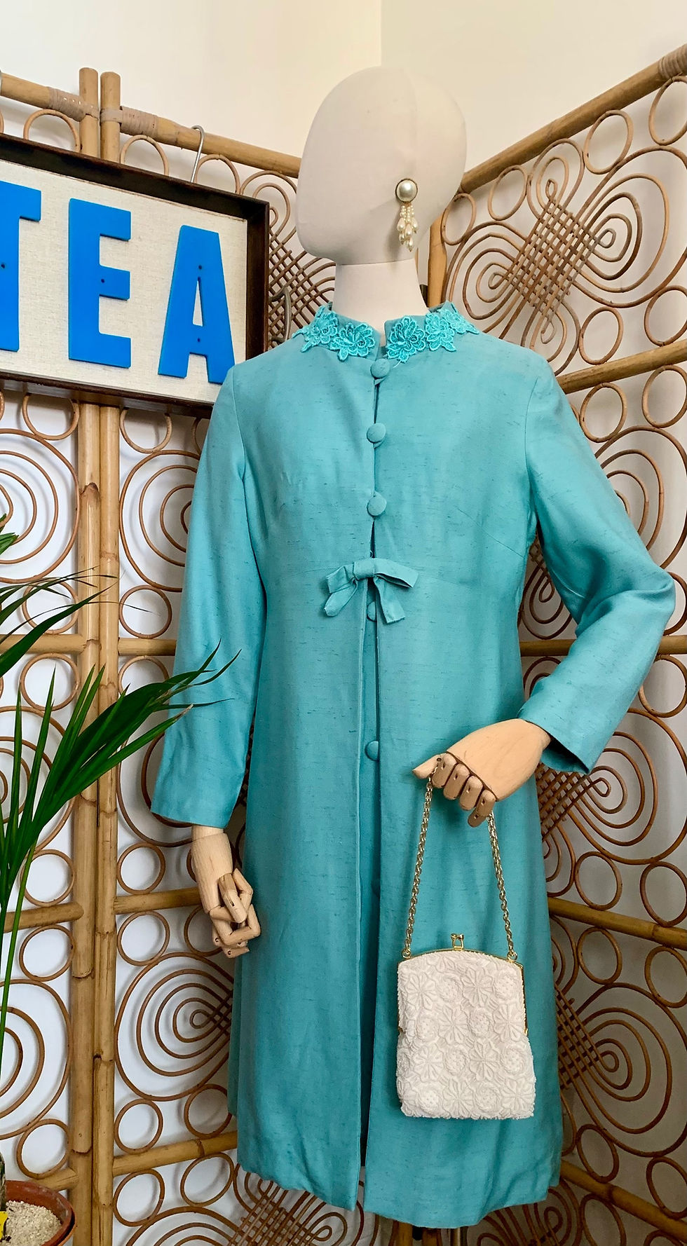 Thumbnail: 1960s Green/Turquoise Two Piece Dress Coat Suit Front View