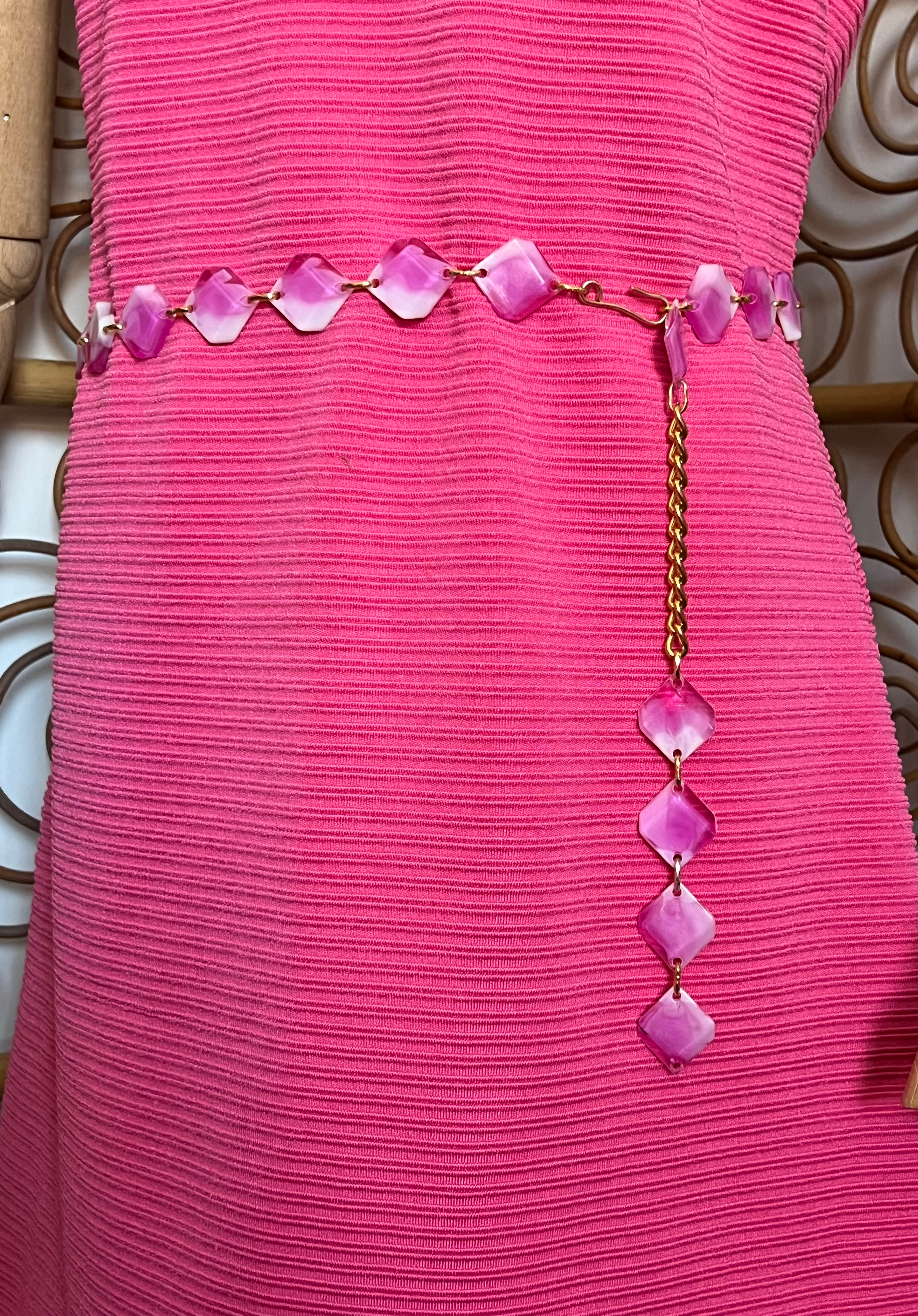 Original Vintage Pink Marble Effect Adjustable Chain Belt Front Side View