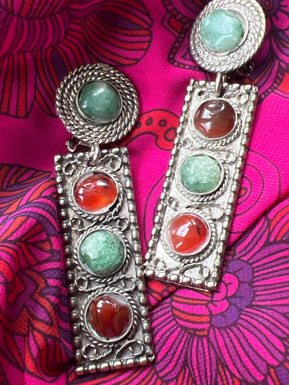 Thumbnail: 1970s Silver Metal Gemstone Drop Earrings Front Flat Lay View