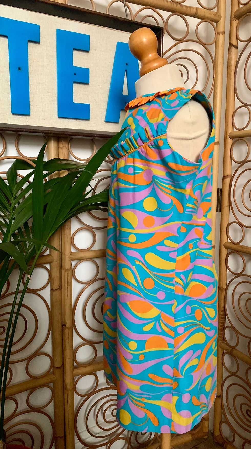 Thumbnail: Little Girls 60s Multicolour Psychedelic Print Summer Dress Side View
