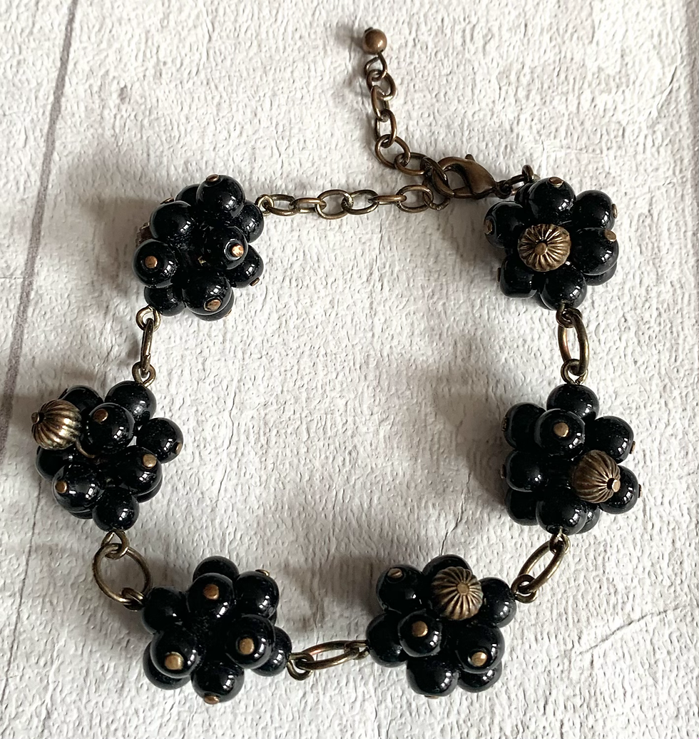 Thumbnail: 1960s Black Glass Beaded Cluster Bracelet