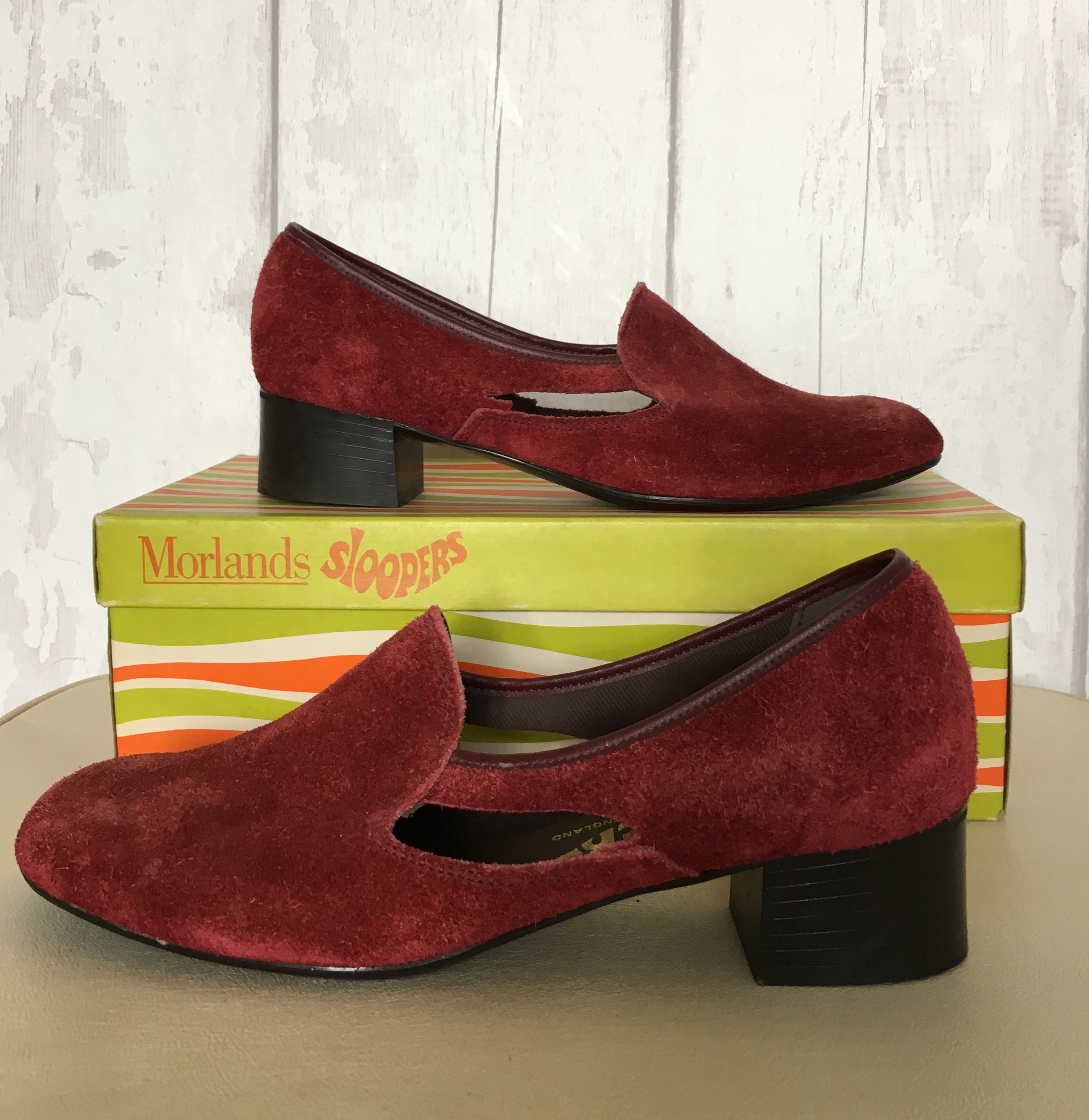 60s Burgundy Moorlands Sloopers Suede Shoes