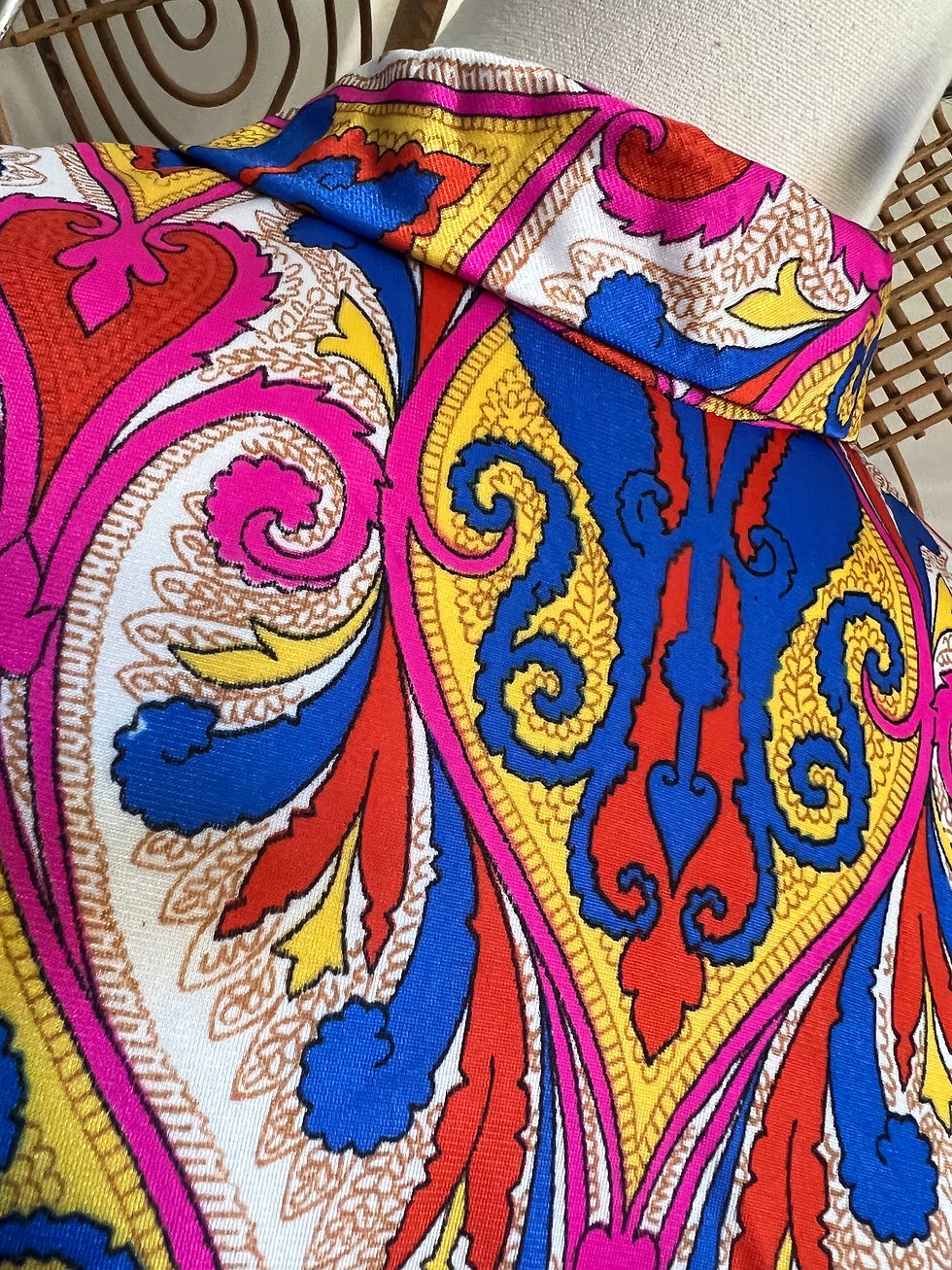 Original 1960s 70s Psychedelic Multi Colour Shift Dress Front Close Up Fabric  View
