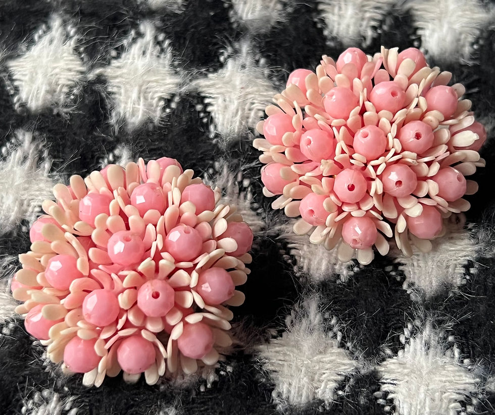 1960s Large Pink Cream Flower Bud Statement Clip on Earrings Front View