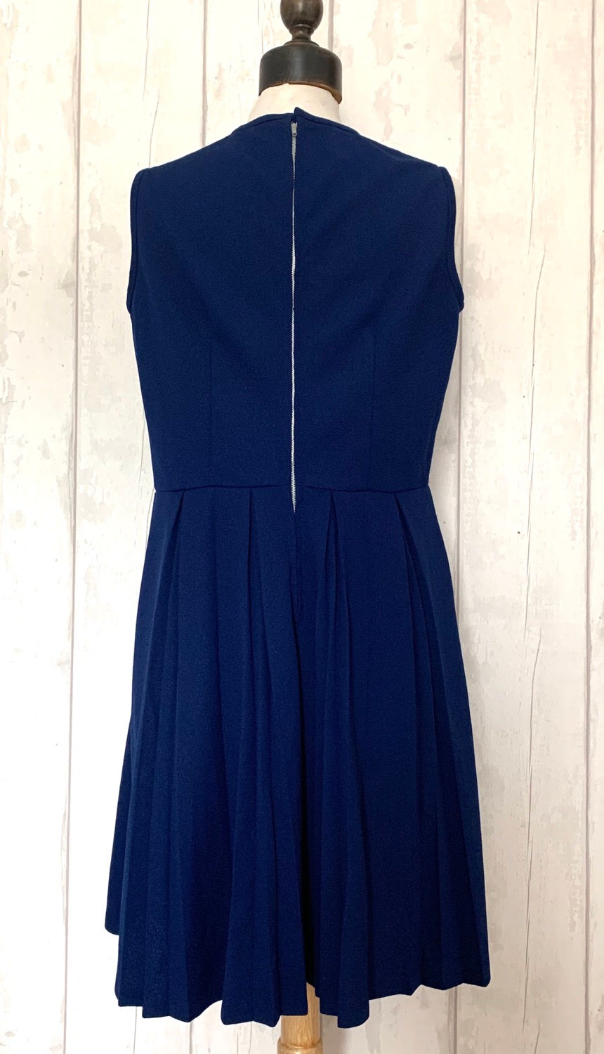 Thumbnail: Original 60s Navy Pleated Crimplene Mod Dress