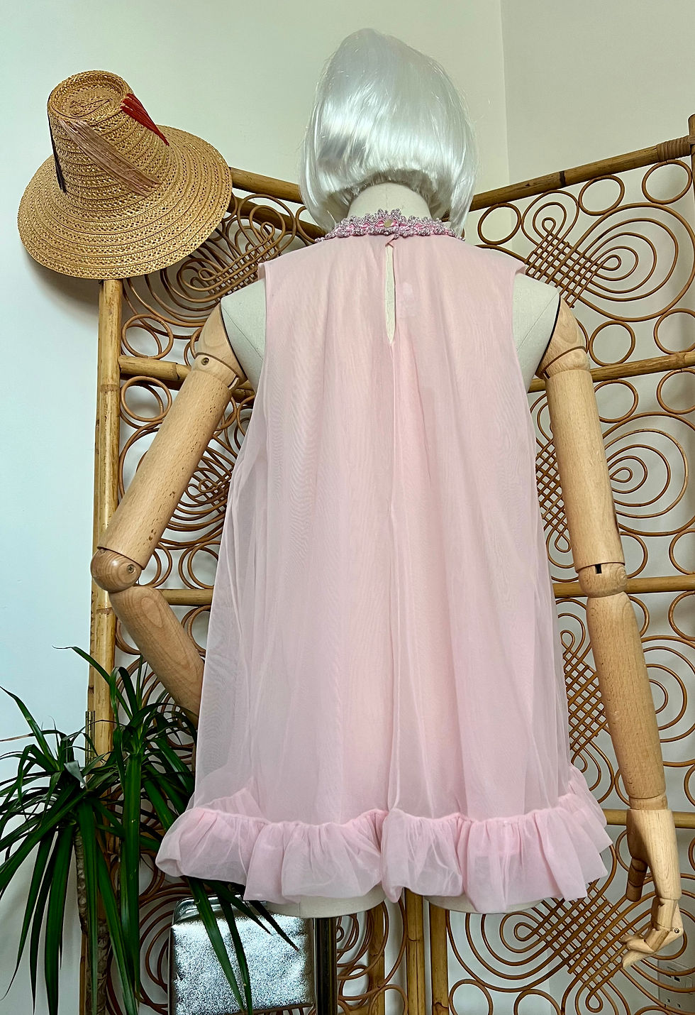 Thumbnail: Vintage 1960s Pink Nylon Baby Doll Top Nightie
