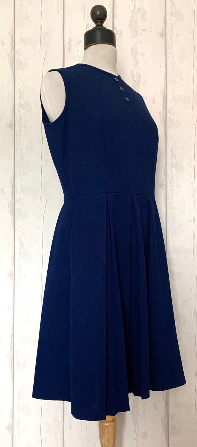 Thumbnail: Original 60s Navy Pleated Crimplene Mod Dress
