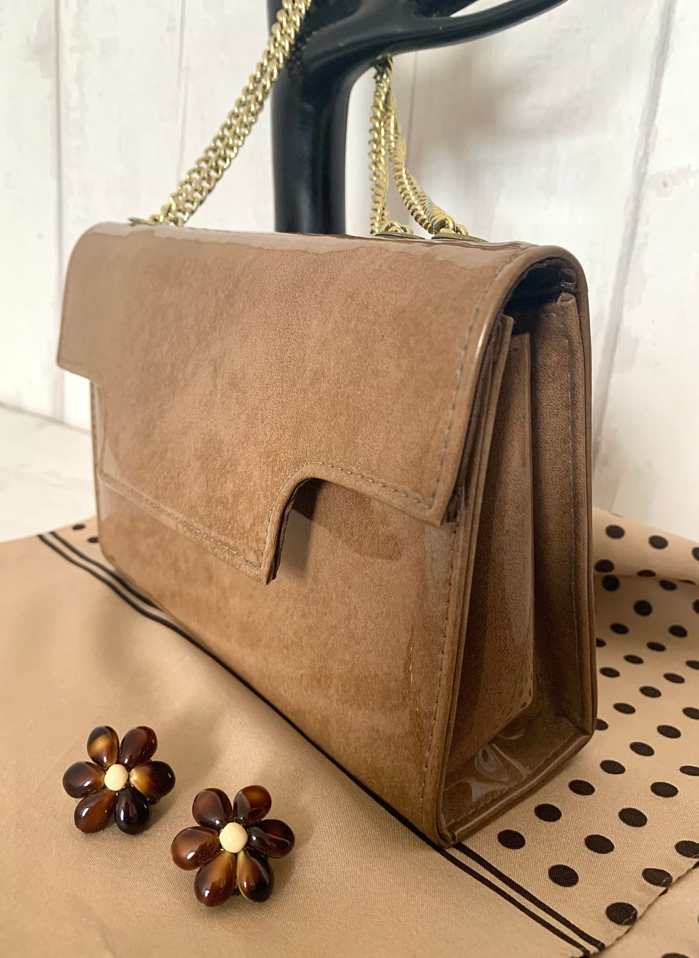 Thumbnail: Original 60s Fawn Patent Handbag