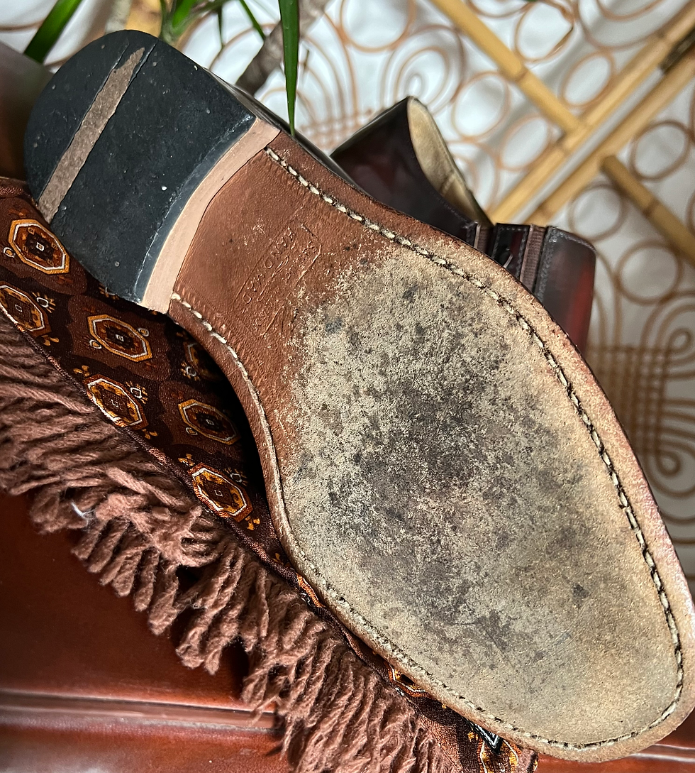 Thumbnail: True Vintage Handmade Reddy Brown All Leather Slip on Shoes Sole  View