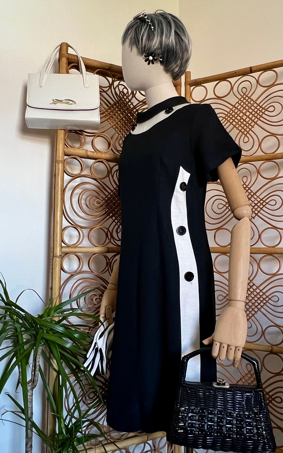 Thumbnail: 1960s Monochrome Black and White Mod Dress Side  View