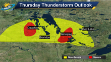 Severe thunderstorms expected for portions of southern Manitoba