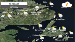 A chance of flurries for most of the province Monday