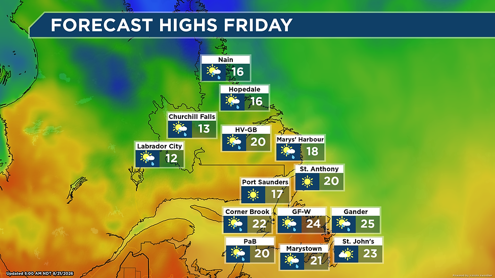 A chance of showers for most of Newfoundland and Labrador today