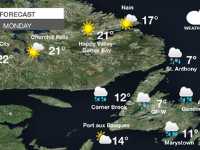 Rainy Start Gives Way to Improving Conditions Across Parts of Newfoundland Monday