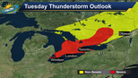 Severe thunderstorms possible this afternoon across Southern and Central Ontario