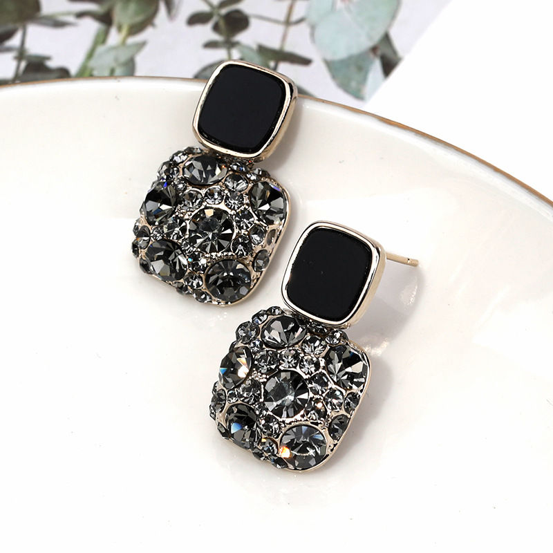 Thumbnail: Vintage Purple Crystal Drop Earrings | Geometric Gold Tone Statement Earrings