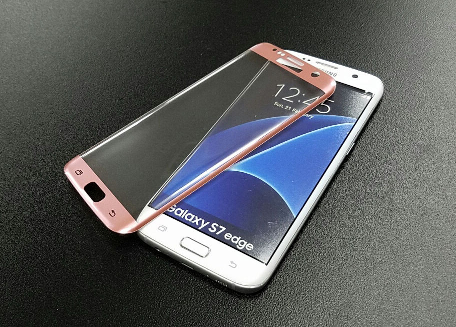 ギャラクシーS7 edge 3Dラウンド ガラススクリーンプロテクター 【ピンク】