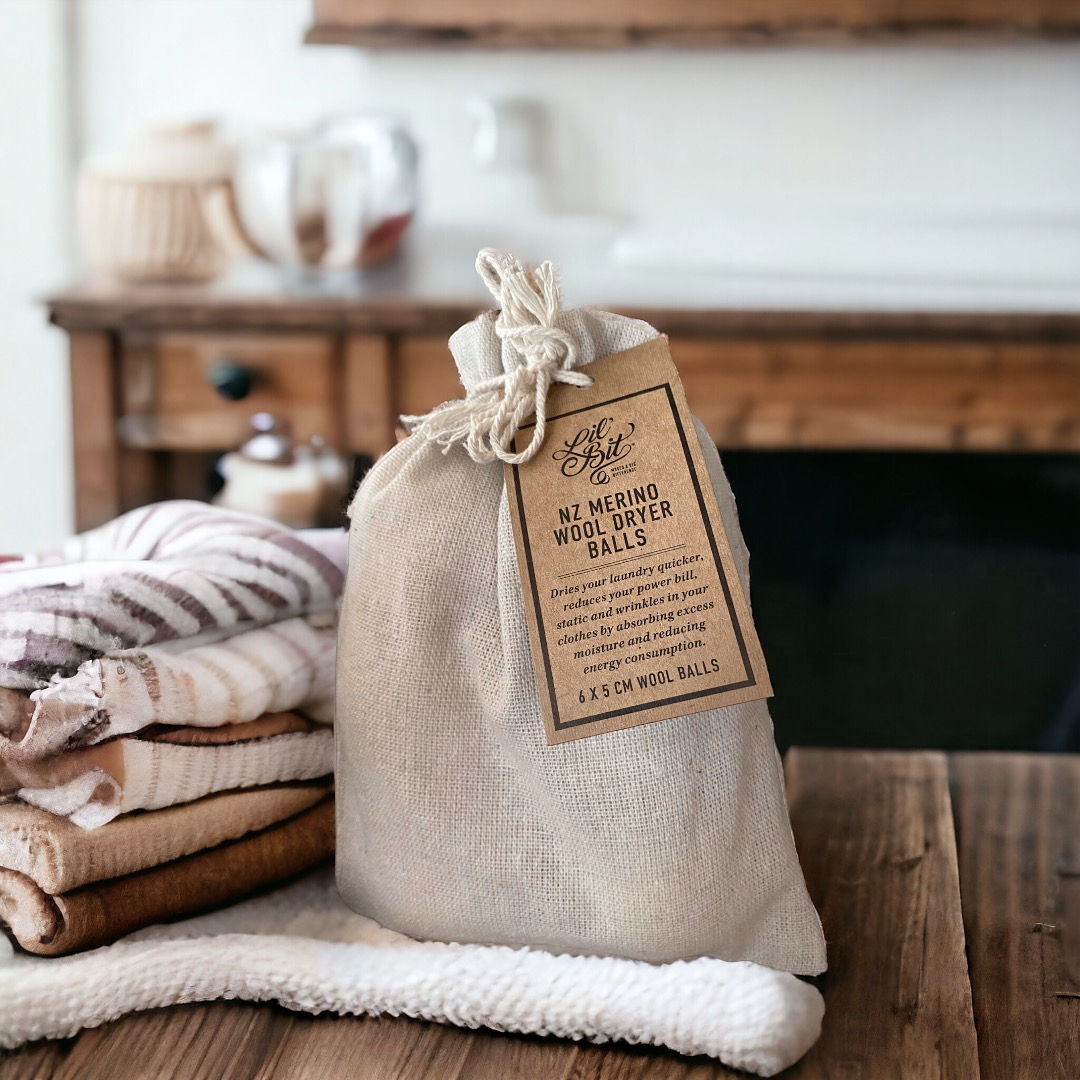 Bog of wool balls in laundry
