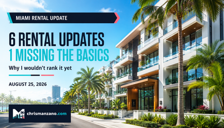 Miami rental update cover showing six rental updates and one listing missing basic information.