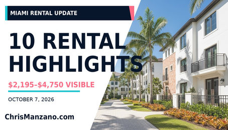 ChrisManzano.com editorial cover for an October 7, 2026 Miami rental update using approved illustrative rental imagery.