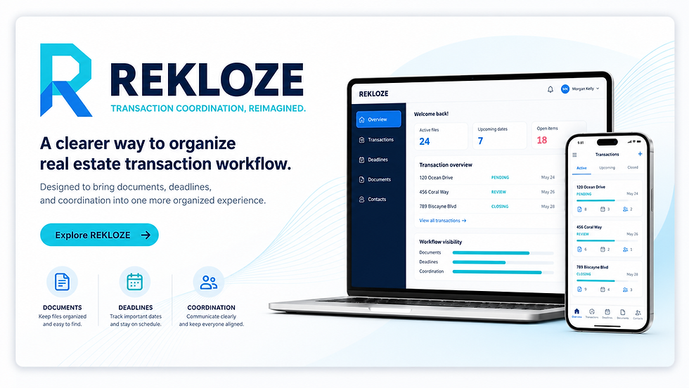REKLOZE editorial brand visual for an article about preserving context during a real estate deadline handoff.