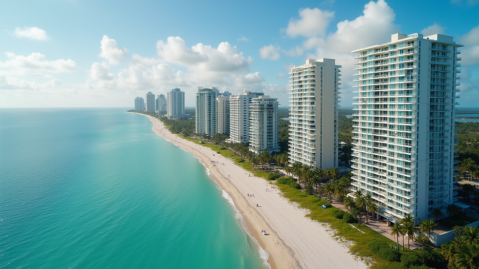 High angle view of a South Florida beachfront condominium complex