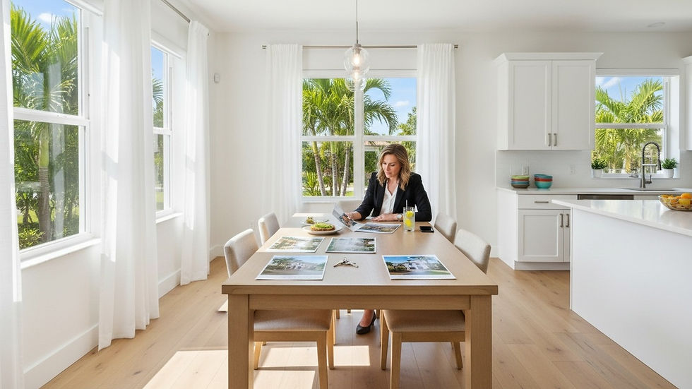 Illustrative home-search planning scene with listing photos on a table; not a photograph of any property in the October 7 alert.