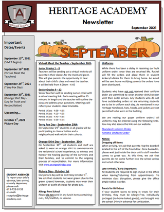 September 2021 Newsletter - Welcome Back!