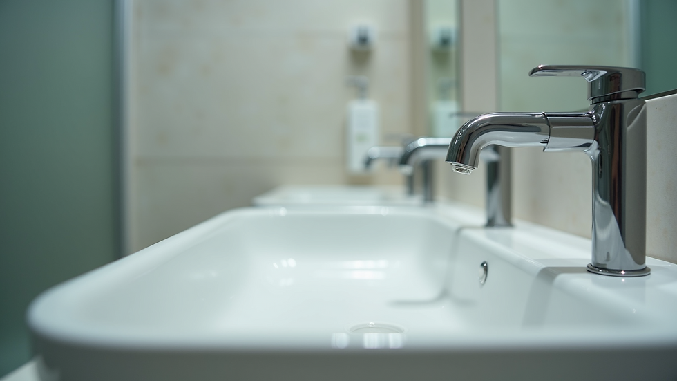 Eye-level view of a clean bathroom sink