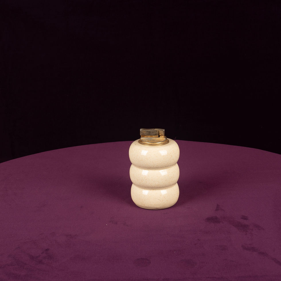 Miniatura: Tommaso Barbi Cream Speckled Ceramic and Brass Table Lighter 1970
