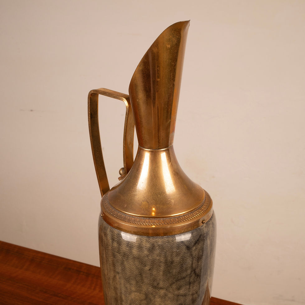 الصورة المصغرة: Grey parchment and brass thermos by Aldo Tura 1960