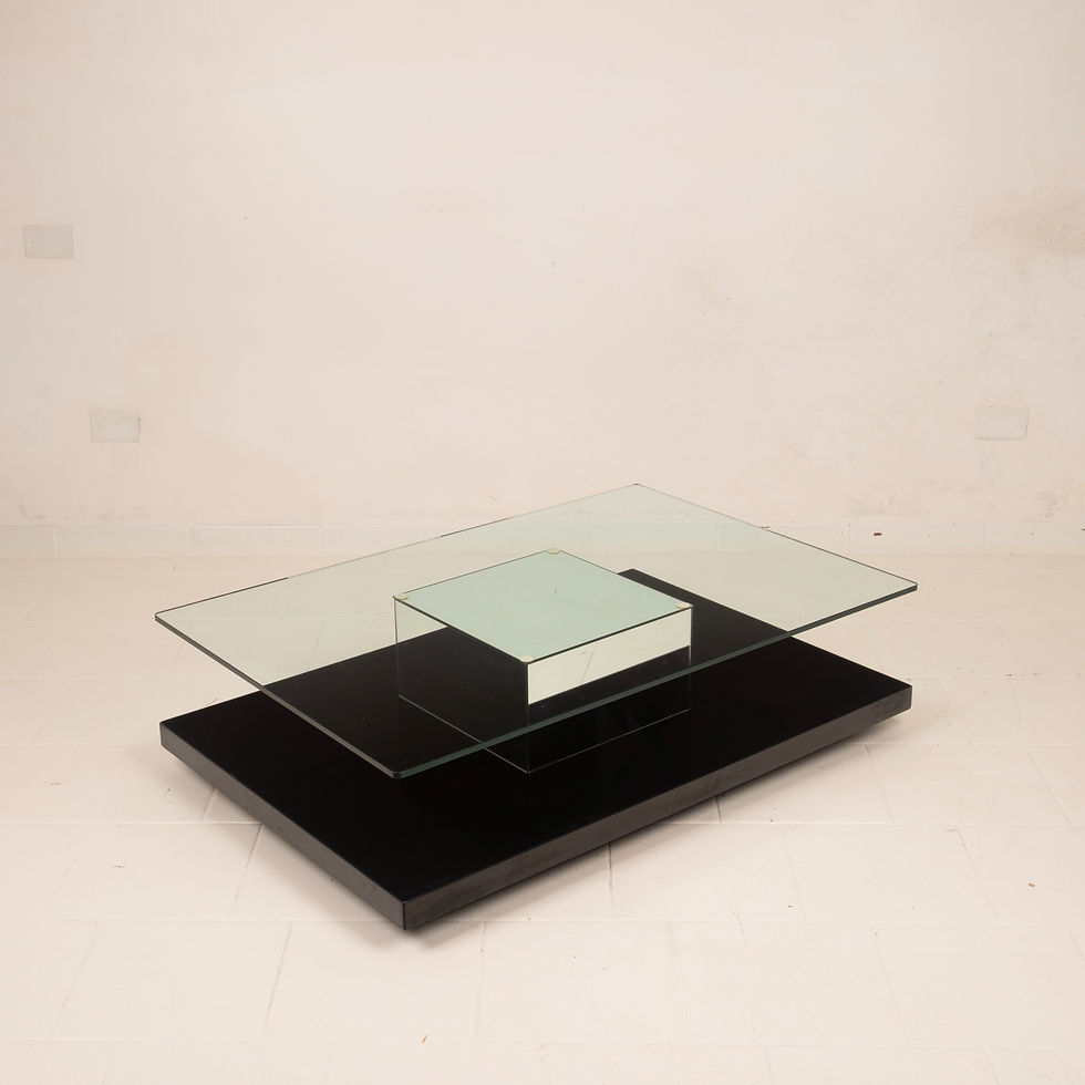 Miniaturbild: Cidue Mid Century Italian Black Lacquer, Mirror and Glass Coffee Table 1970