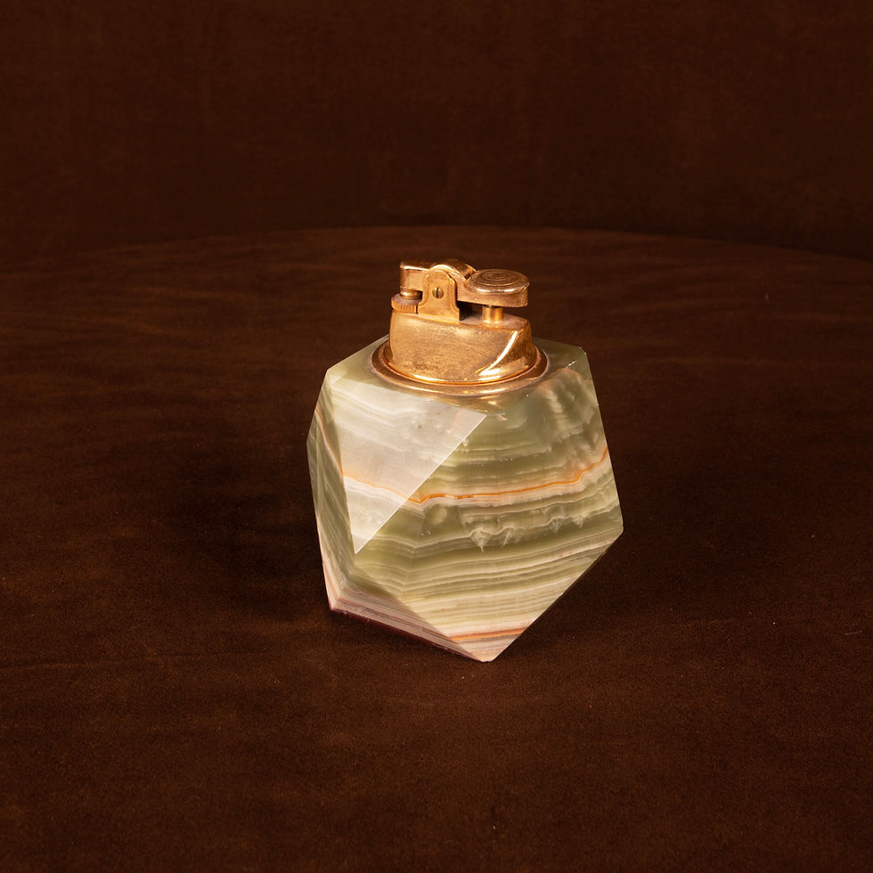 Thumbnail: Italian Geometric Green Onyx and Brass Table Lighter, 1970
