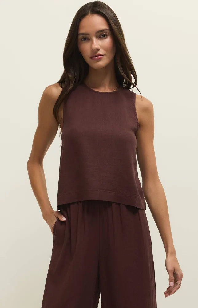 Thumbnail: Z Supply Scout Linen Tank in Chocolate Cherry 