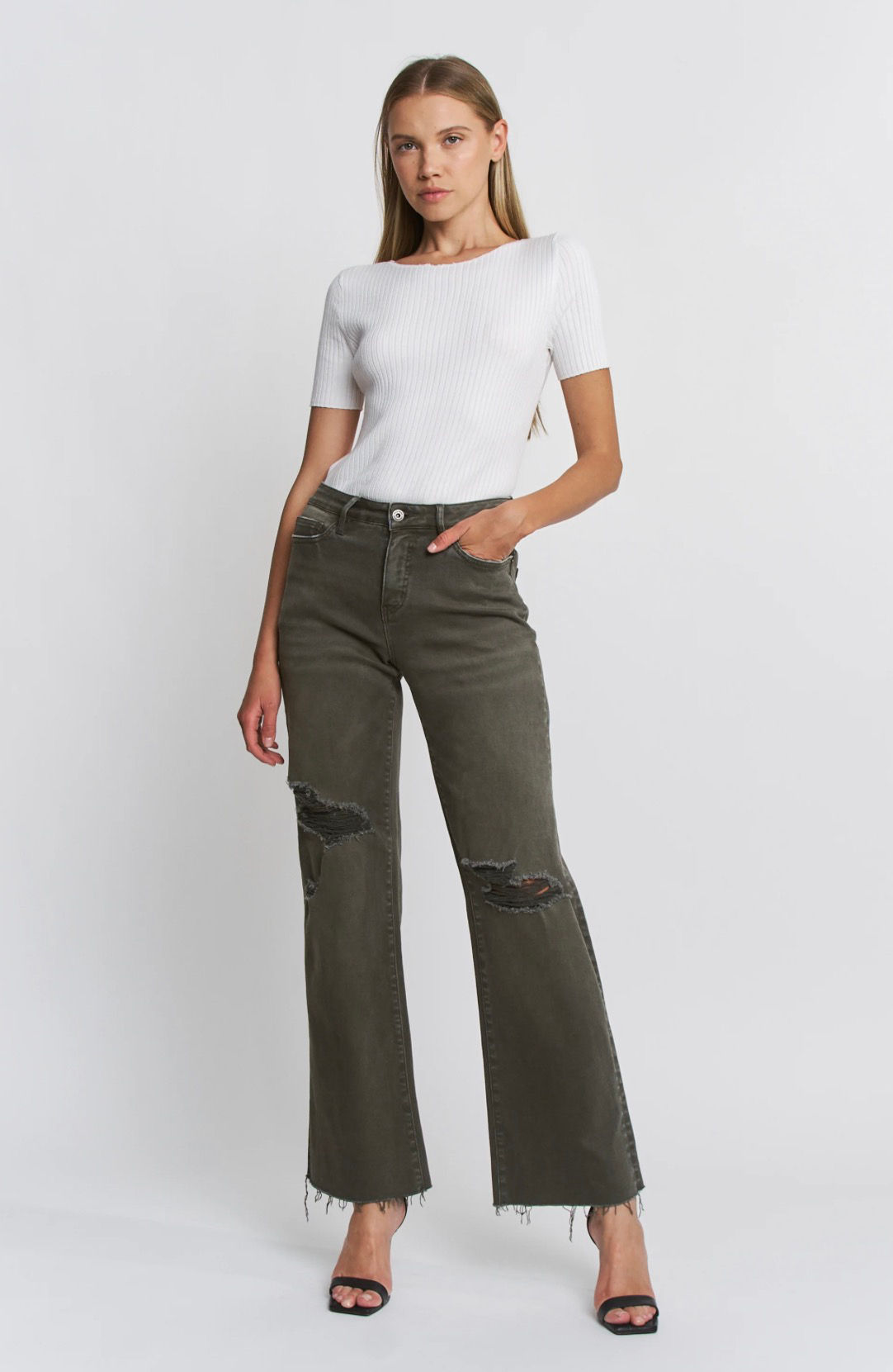 Mica Sage Distressed Crop 