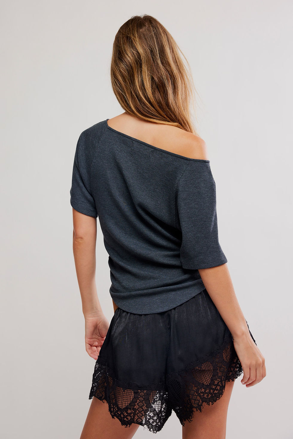 Thumbnail: Free People Lucy Off the Shoulder Tee in Blsck 