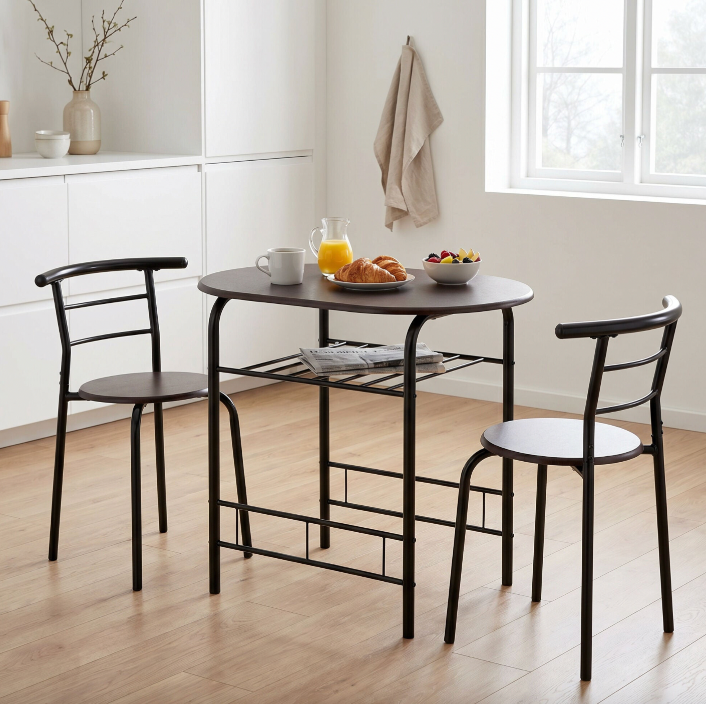 Derry Dining Set (X2 Chairs) - Black/Walnut
