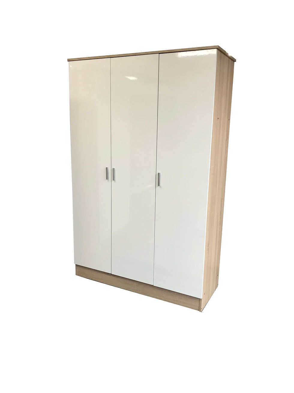Alaska gloss 3 door wardrobe (white gloss/oak)