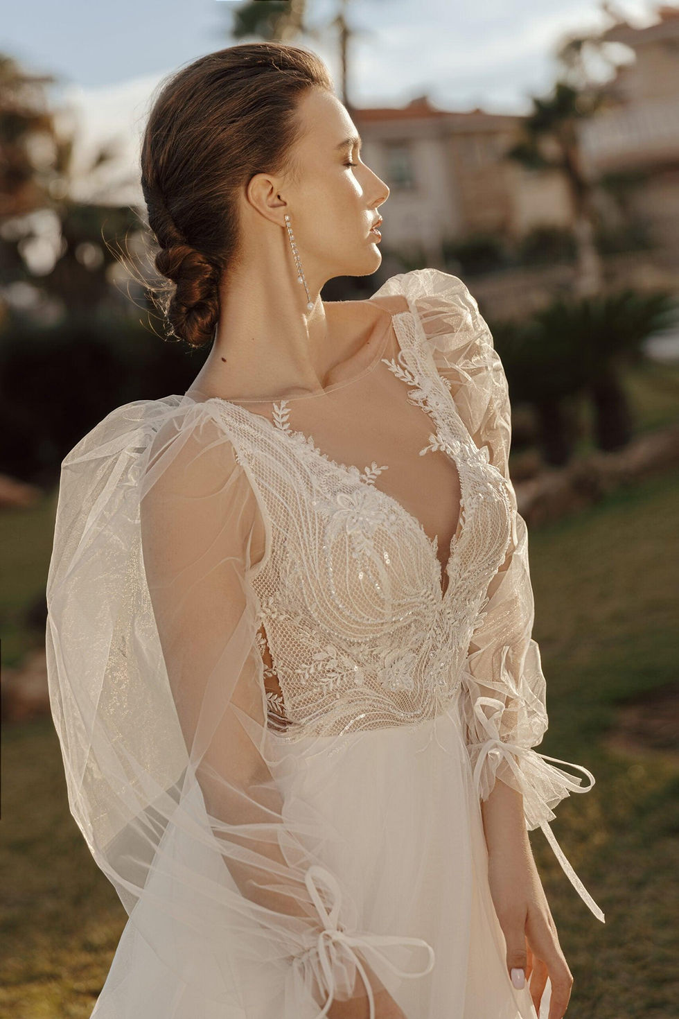 Thumbnail: Julie - A Line Bride Customized Puff Sleeves Wedding Dress