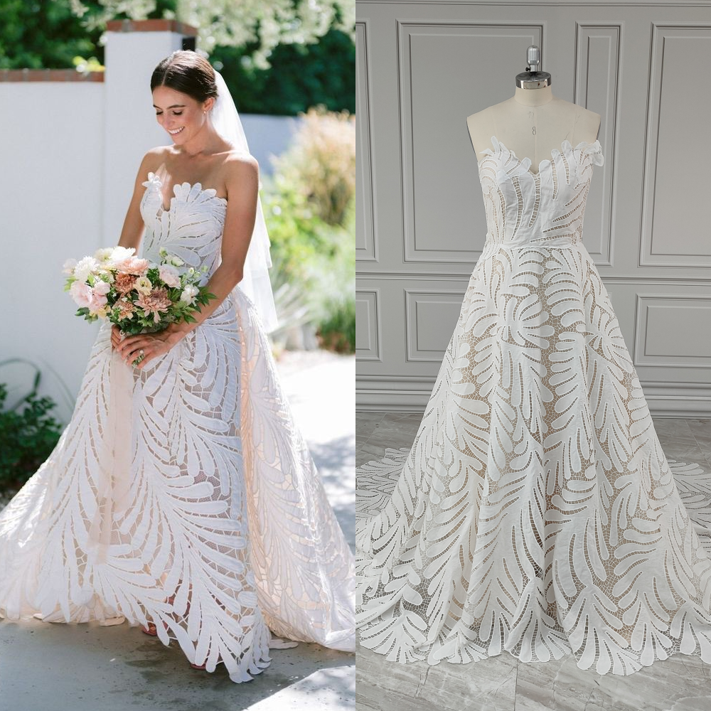 Strapless A-line Embroidery Lace Wedding Dress