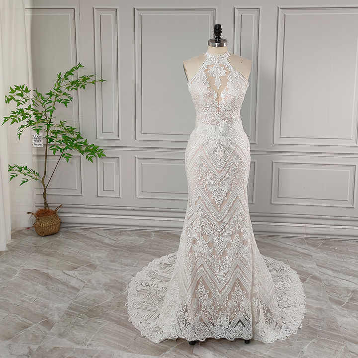 High-Quality Halter Neck Sequined Mermaid Wedding Dress