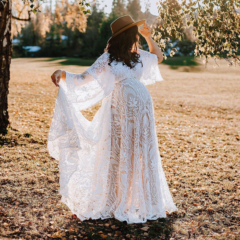 Thumbnail: Full Sleeves Lace Maternity Baby Shower V-neck Pregnant Women Gowns