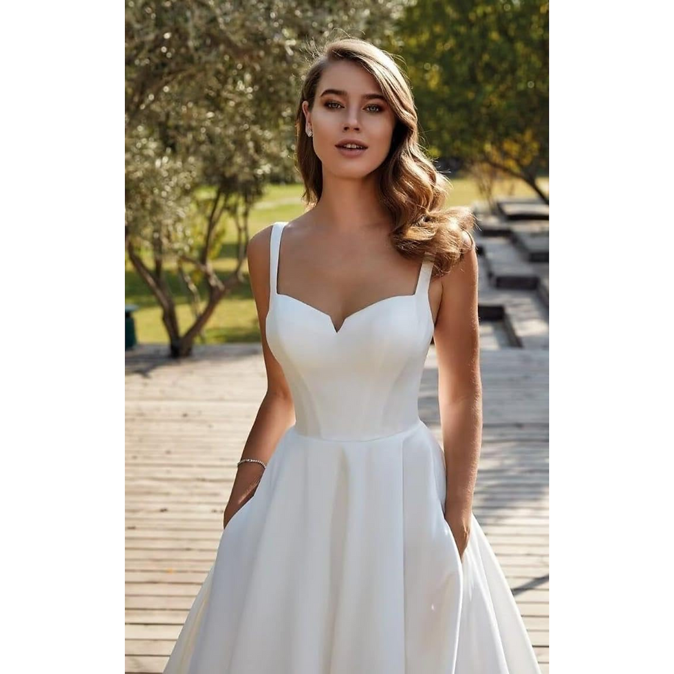 Thumbnail: Women's Formal Long Wedding Dress Bella V Neck Satin Ball Gowns