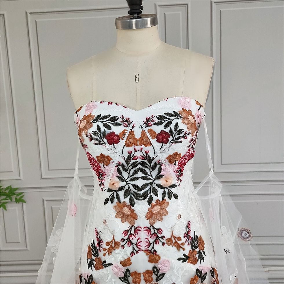 Thumbnail: 100% Real Photos Colorful Flowers Embroidery Lace Wedding Dress