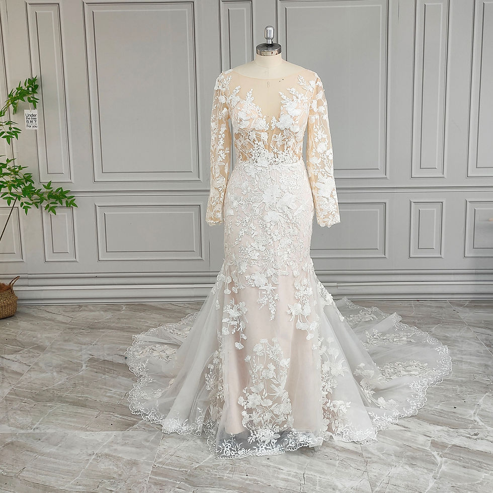 High Quality Long Sleeves Sequined Lace Wedding Dress