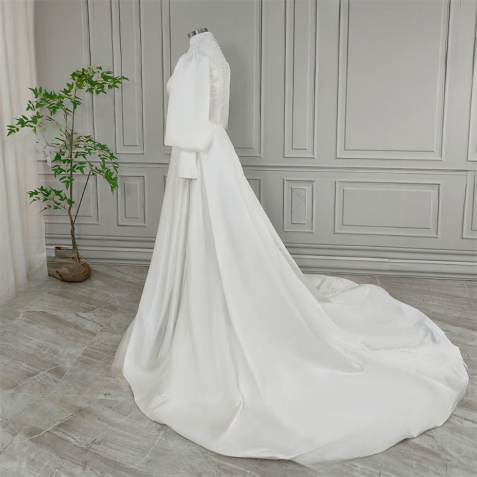 Thumbnail: Sweep Train High Neck A-line Wedding Dress Elegant Islamic Bride Gown