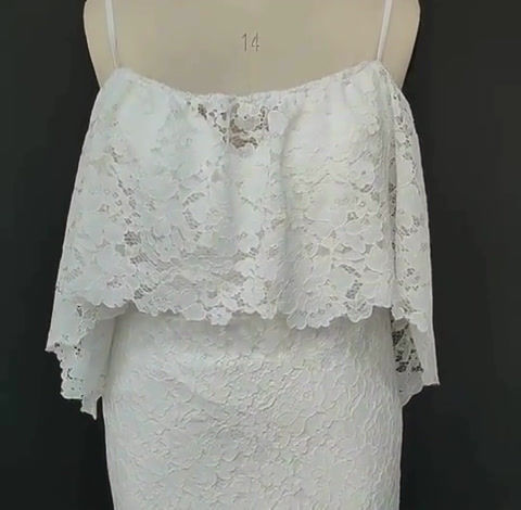 Simple Off Shoulder Backless Flare Sleeve Lace Beach Wedding Dress