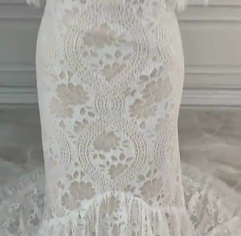 High-Quality Boho Halter Sweep Train Backless Lace Women Bridal Gowns