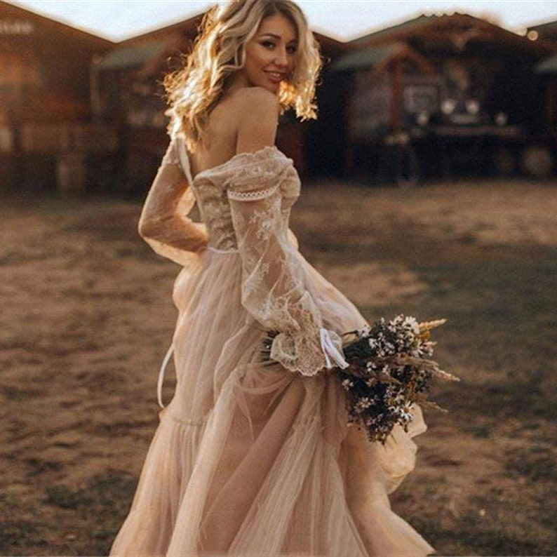 Thumbnail: Daisy Dreams: A Vintage-Inspired Boho Wedding Gown by Amanda Rose