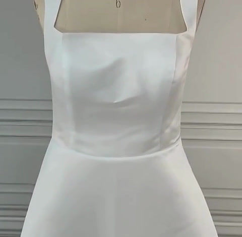 Simple Square Collar Sleeveless Satin A-line Mini Short Bride Gown
